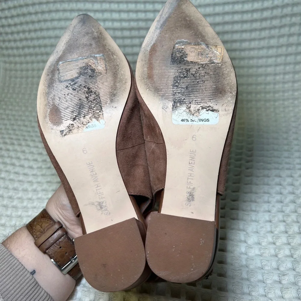 Saks Fifth Avenue Women Brown Pointed Toe Slingback Block Heel‎ Shoes Size 6